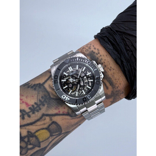 Custom Seiko Mod • Black Skeleton Silver Yachtmaster Automatic • 40mm